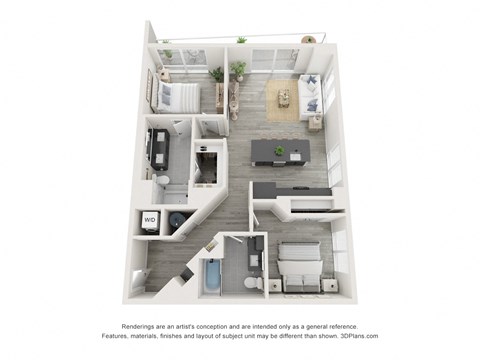 Floor plan for 2 beds, 2 baths, 1087 sqft